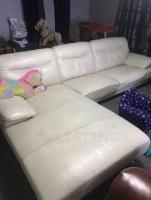 L-Shaped White Leather Couch