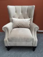 Brand New Fabric Tufted Wing Back Armchair Occasional Arm Chair Grey Beige & Free Cushion