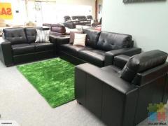 Brand New Leather Lounge Suite Black (Style AIDAN) from $889