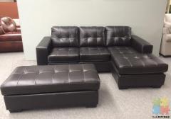 Brand New Leather Corner Lounge Suite with Ottoman Can Be Coverted to Sofa Bed