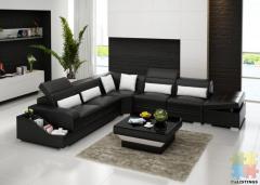 Brand New Leather Corner Lounge Suite and Ottoman --- 8008C