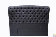 Brand New Queen Size Fabric Headboard in Thick Fabric with Buttons, Charcoal and Black