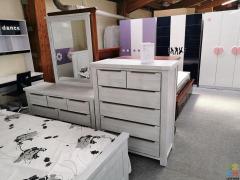 Brand New Queen Size Bedroom Suite 6 PCS , White Wash, Acacia Wood --- Gloria