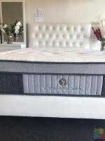 Brand White Leather Look Studded Bed & Headboard