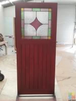 NATIVE TIMBER DOOR AND NEW STAINED GLASS