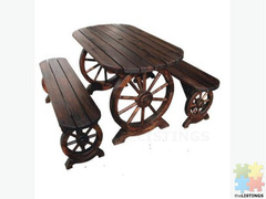GYPSY Solid Wood Cart Wagon Wheel Garden Set