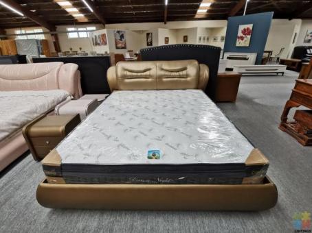 3pcs Special: King Leather Bed & 2 x Bedsides - Display Items Clearance