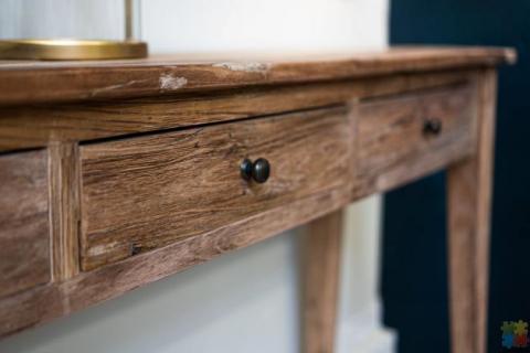 Recycled Elm Parqueterie 3 Drawer Console Table