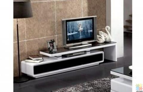 Brand New TV Entertainment Unit Extendable Glossy Black & White with 3 Drawer - 694#