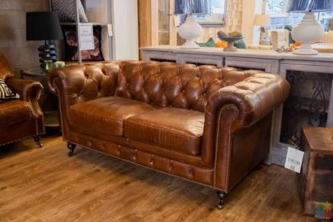 Chesterfield Aged Italian Leather 2 Seater Brown