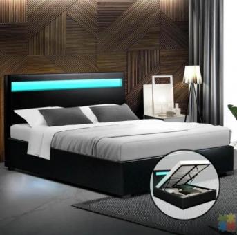 *sue-e* Brand new storage RGB light PU leather bed frame
