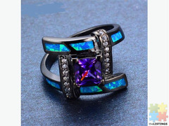 Geometric Design Blue Opal Purple Ring