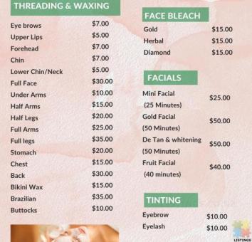 Book yourself for threading, waxing and facial