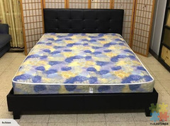 Very nice black leather queen size bed and mattress (CAN DELIVER)